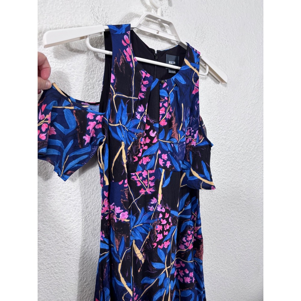 Maeve Summer Dress Womens 2P Blue Cold Shoulder Ruffle Floral Viscose